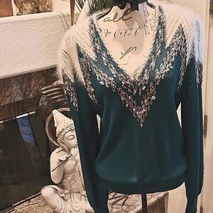 Women's Teal and White Sweater